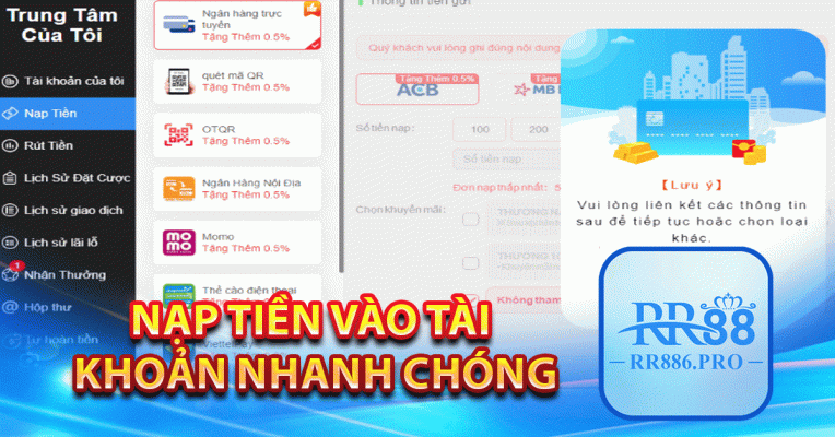 Nạp tiền vào tài khoản nhanh chóng 