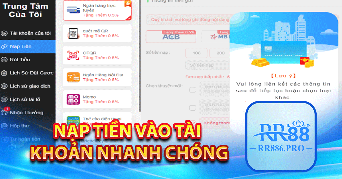 Nạp tiền vào tài khoản nhanh chóng